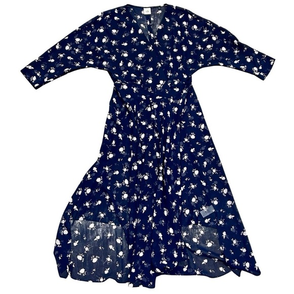 CAbi Dresses & Skirts - Cabi Navy Blue Sheer Floral Midi Dress Size 6